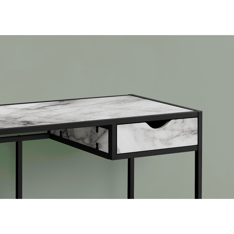 Bureau d'ordinateur, bureau personnel, ordinateur portable, tiroir de rangement, L 42 po, stratifié aspect marbre, métal, contemporain, moderne