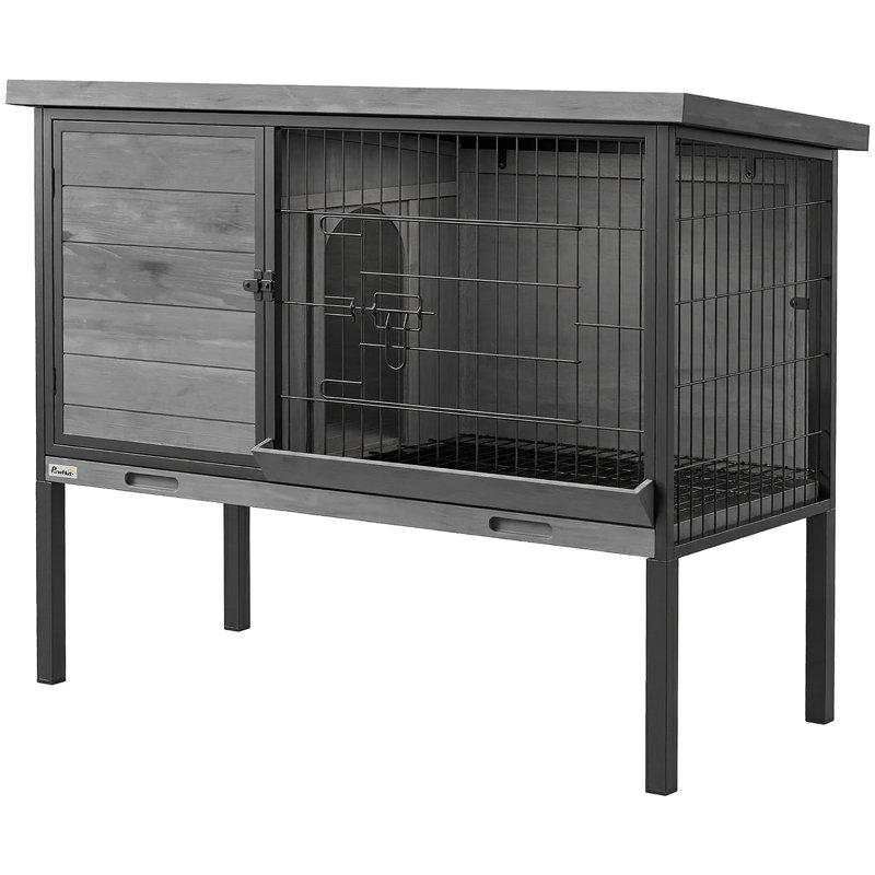Cage à lapin 36,4 x 16,3 x 28,5 po, en bois gris et plastique avec ventilation