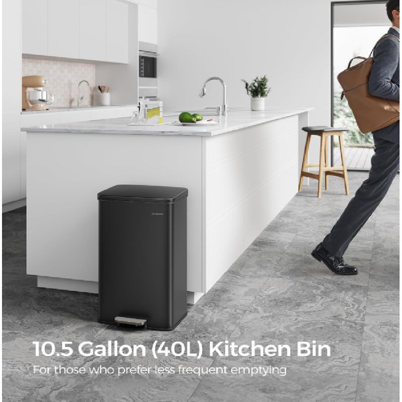 Rashan Step On Kitchen Trash Can - 40L, Black
