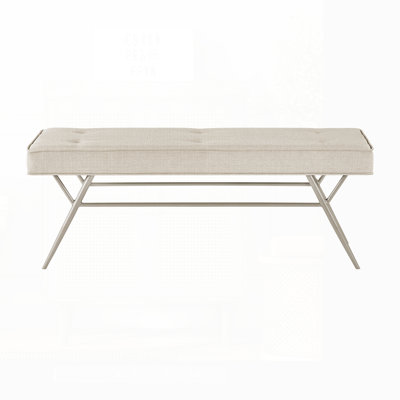 Contemporary Upholstered Bench With Beige Tufted Seat, Plush Comfort, And Metal Legs For Modern Home Decor