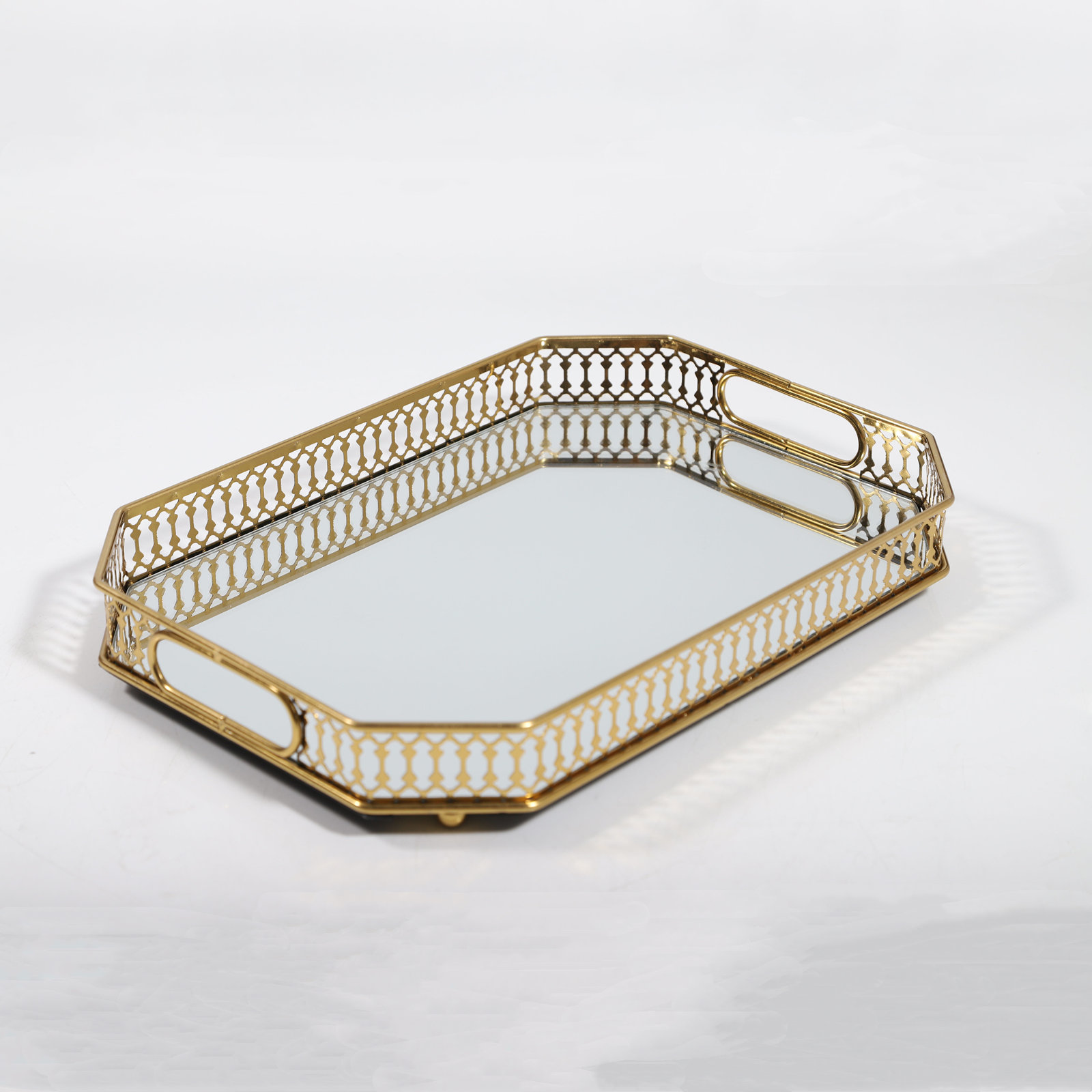 Vintage Metal Octagon Mirror Surface Tray (Rectangle)