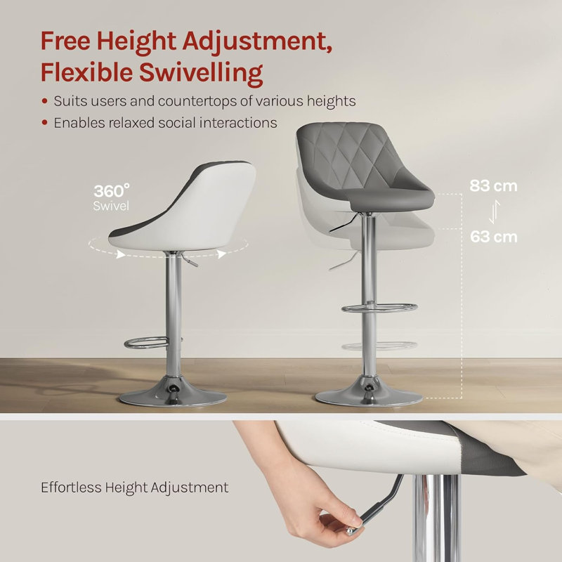 Dequay Swivel Bar Stool, Grey/White