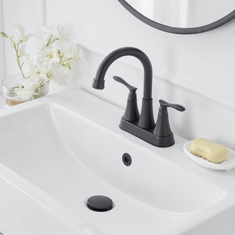 Centerset 2-handle Bathroom Faucet with Drain Assembly, Matte Black