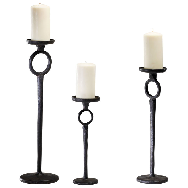 Duke 13'' Black Iron Contemporary Candelabra with Rust Finish