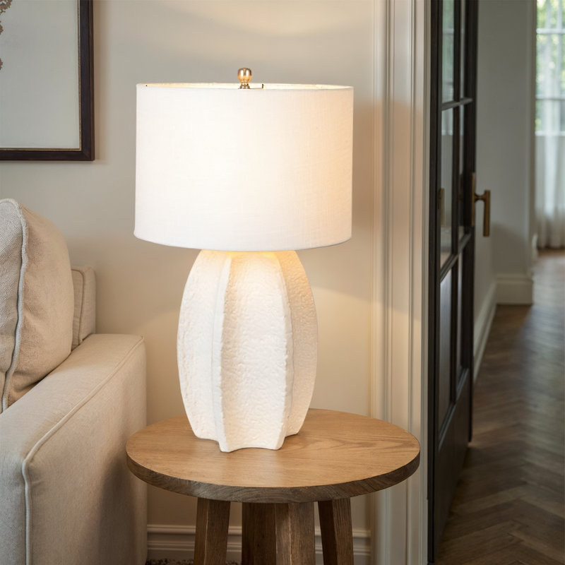 Isla Stoneware Table Lamp with Sculpted Edge, Ivory Glaze