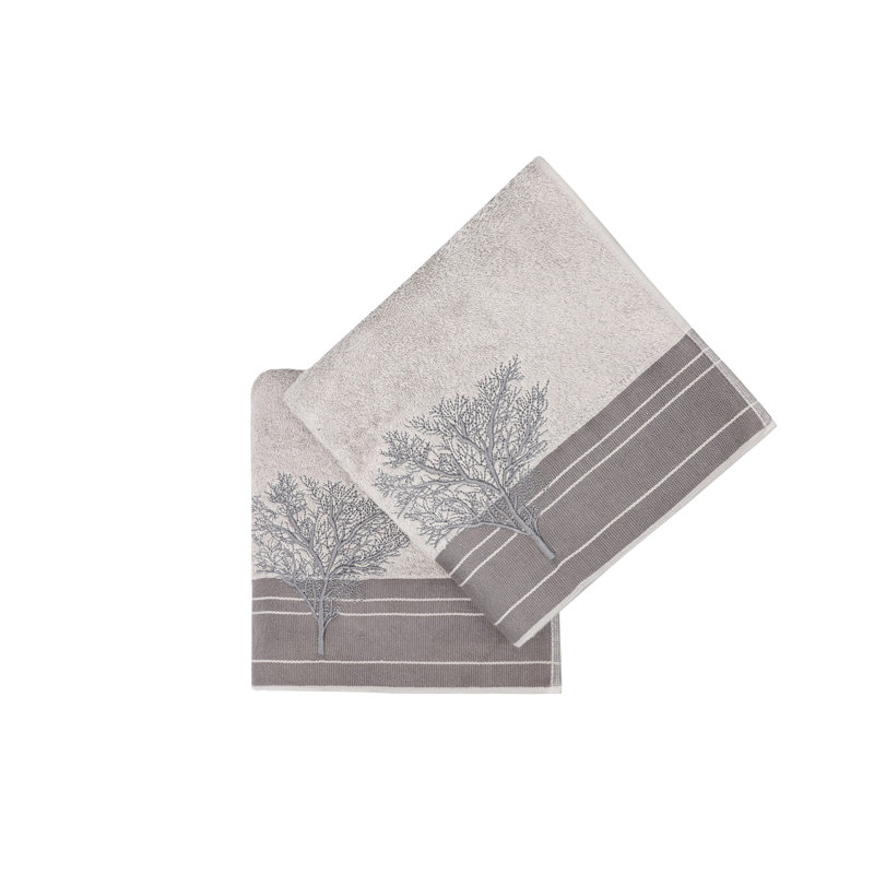 Ensemble de serviettes de bain de luxe (2 pièces), 100% coton, 27,6 po x 55,1 po | Tissu 480 g / m², motif brodé | Lavable à la machine à 104 ° F, gris doux et gris foncé | Parfait pour le spa, la maison et le quotidien