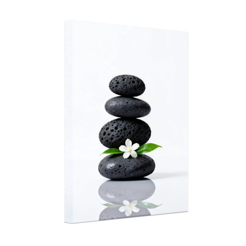 Bain et lessive pierres noires empilées avec fleur blanche, H 36 po x l 24 po