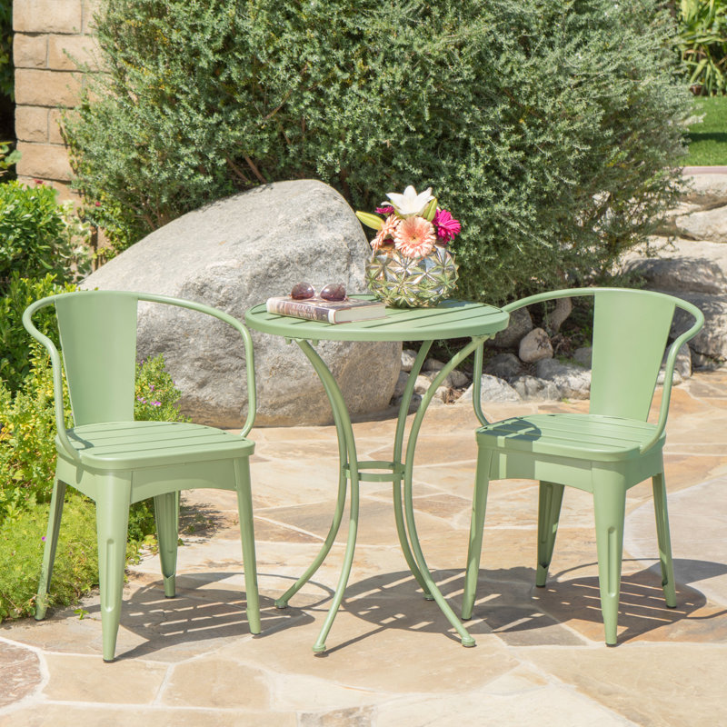 3 Pc Metal Bistro , Outdoor, Water-, Iron, 23.82" Seat High Chairs & Table, 16.25" Deep Outdoor Pc, , Powder Coated, 30" 18"