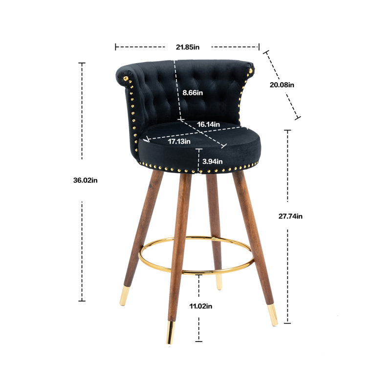 Swivel Bar Stools With Backrest And Footrest, 360-Degree Rotation And Ergonomic Design, Black