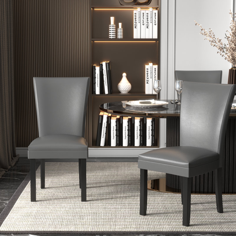Wexford Collection Set of 2 Mid-Century Modern Parsons Dining Chairs, Upholstered Faux Leather Dining Chairs with Solid Wood Legs, High Back Side Chairs for Dining Room, Kitchen or Breakfast Nook, Gray