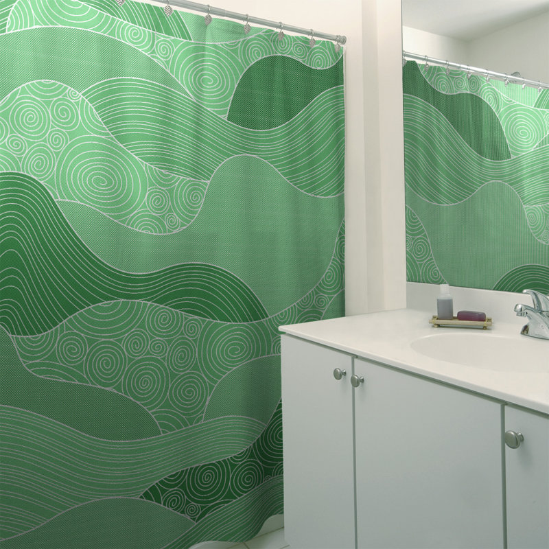 Rideau de douche simple à vagues dessiné à la main Classic, Vert