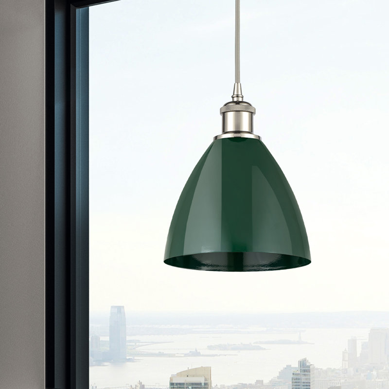 Luminaire suspendu conique 1 lumière, Vert, Nickel poli