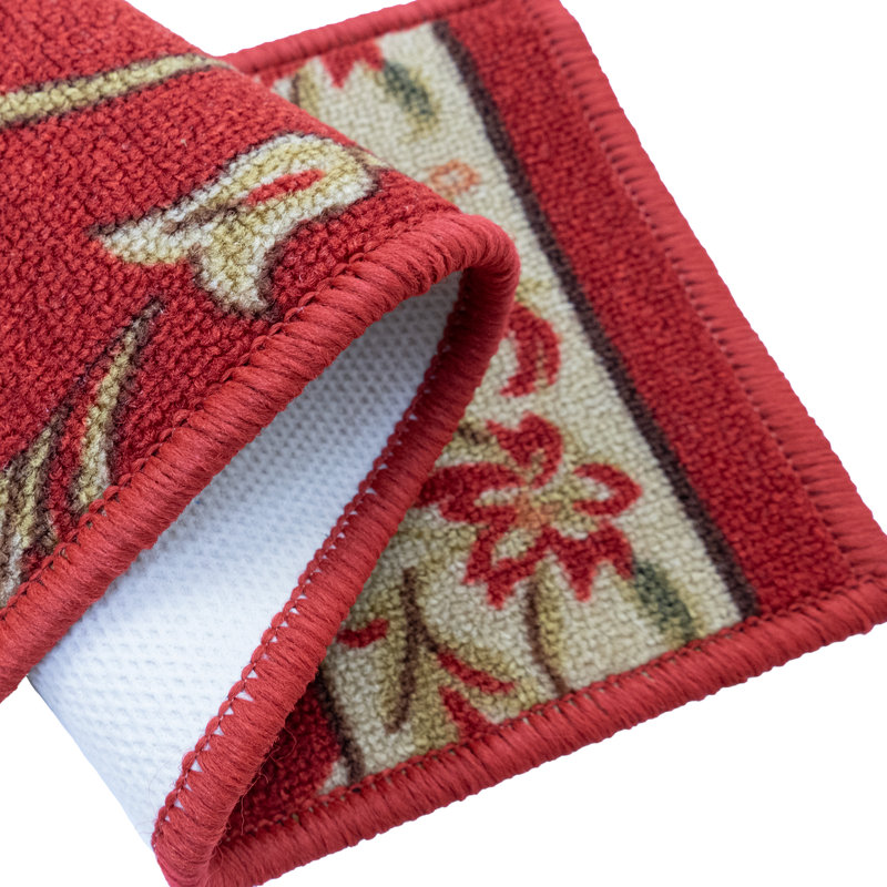 Tapis d'escalier à motif sur velours rouge lavable à la machine sur mesure, Rectangle 26 po x 9 po