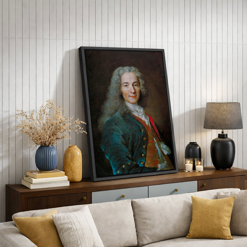 Voltaire Enlightenment Thinker Portrait, H 36 po x l 24 po x P 1,5 po, Cadre flottant noir