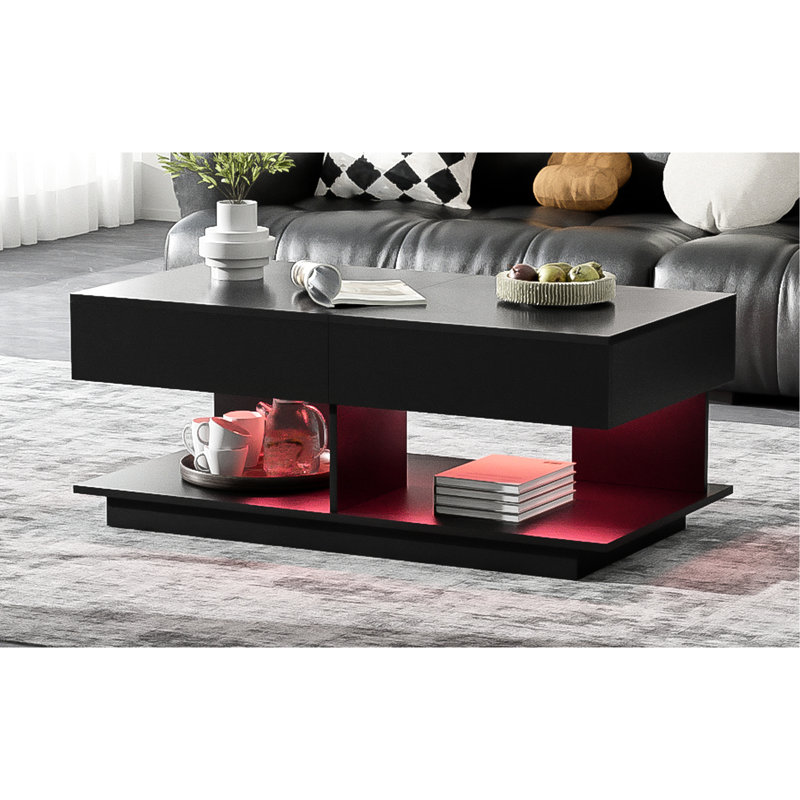 Table basse réglable avec conception intelligente et extensible, bande à DEL de 16 couleurs et plusieurs compartiments de rangement pour l'organisation du salon. Éclairage de 41,3 po à 76,7 po, beaucoup de rangement, ultrabrillant