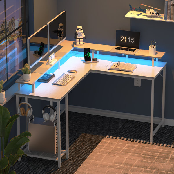 SEDETA L Shaped Gaming Desk, Reversible 94.5 Computer Desk, Gaming Desk  with Led Lights, Keyboard Tray and Storage Bag for Home Office, Black 