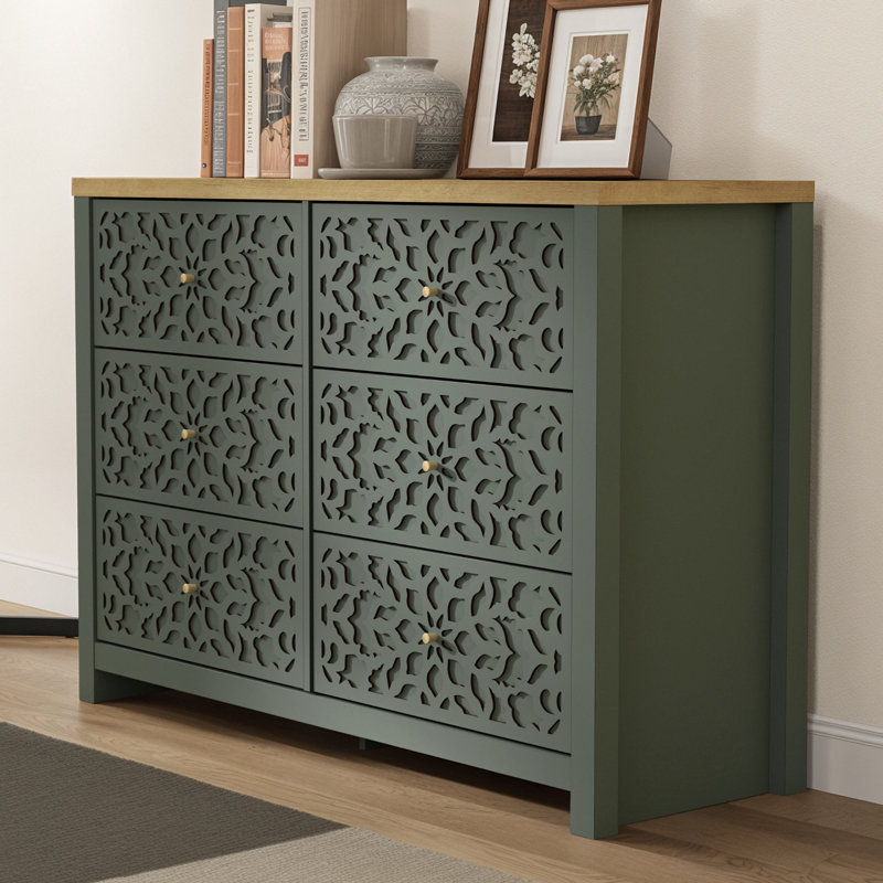 Lukasik 45.4'' W 6 - Drawer Dresser, Kale Green/Reiveira Eichi