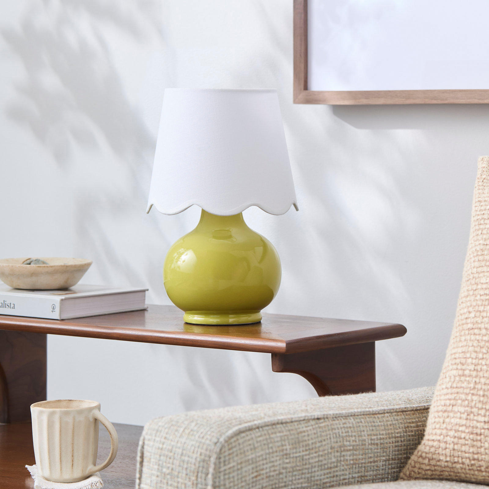 Momsen Scallop Shade Lamp, 13" H x 8" W x 8" D, White Twill, Chartreuse