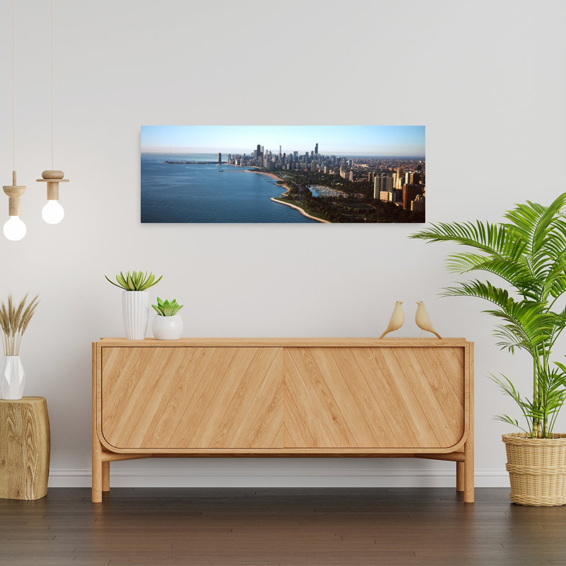 Skyscrapers At The Waterfront Grant Park Lake Michigan Chicago Cook County Illinois USA by Mark Segal - Wrapped Canvas Panoramic Print