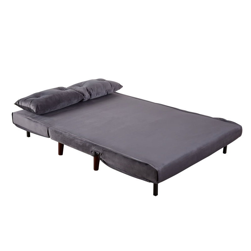 Lonara Two Seater Upholstered Double Sofa Bed, Grey Velvet