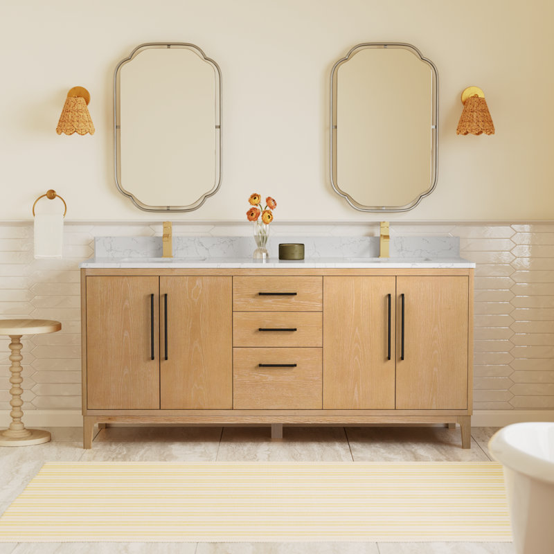 Langosta 72 Free Standing Double Bathroom Vanity with Top, Washed Ash Gray