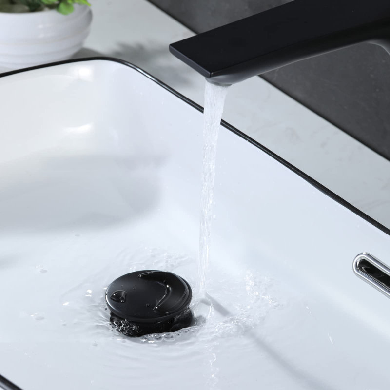 Drain Stopper Bathroom Sink Drain with Overflow, Matte Black
