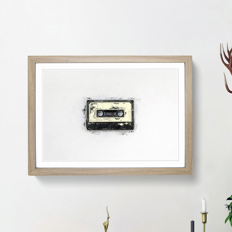 Retro Style Cassette Tape in Abstract - Picture Frame Graphic Art Print, Oak Framed, 62cm H x 87cm W x 2cm D
