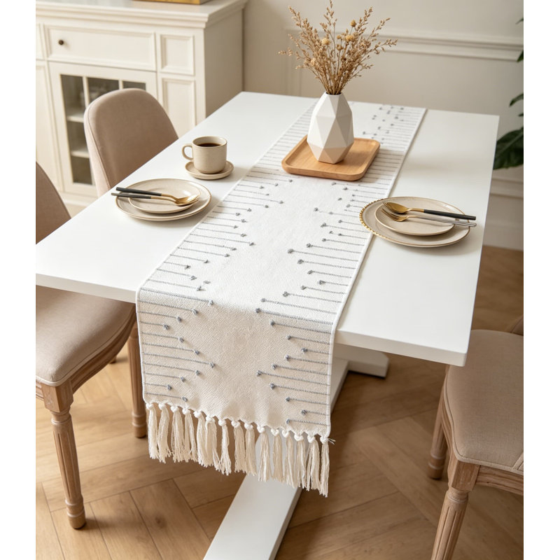 Chemin de table Boho, L 72 po x l 13 po, Gris