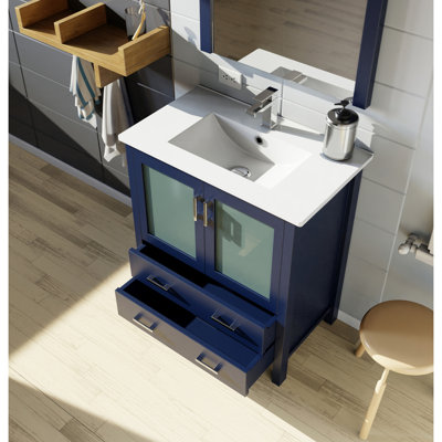 Bath Vanity 18.25 in. D, White Ceramic Top, and Faucet Set