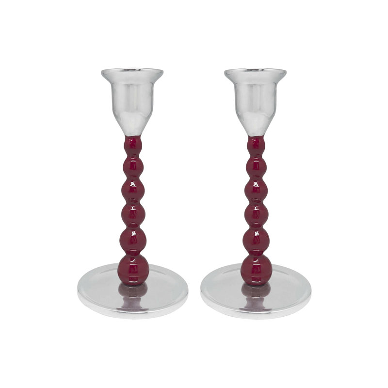 Small Red and Silver Aluminum Candlestick Set
