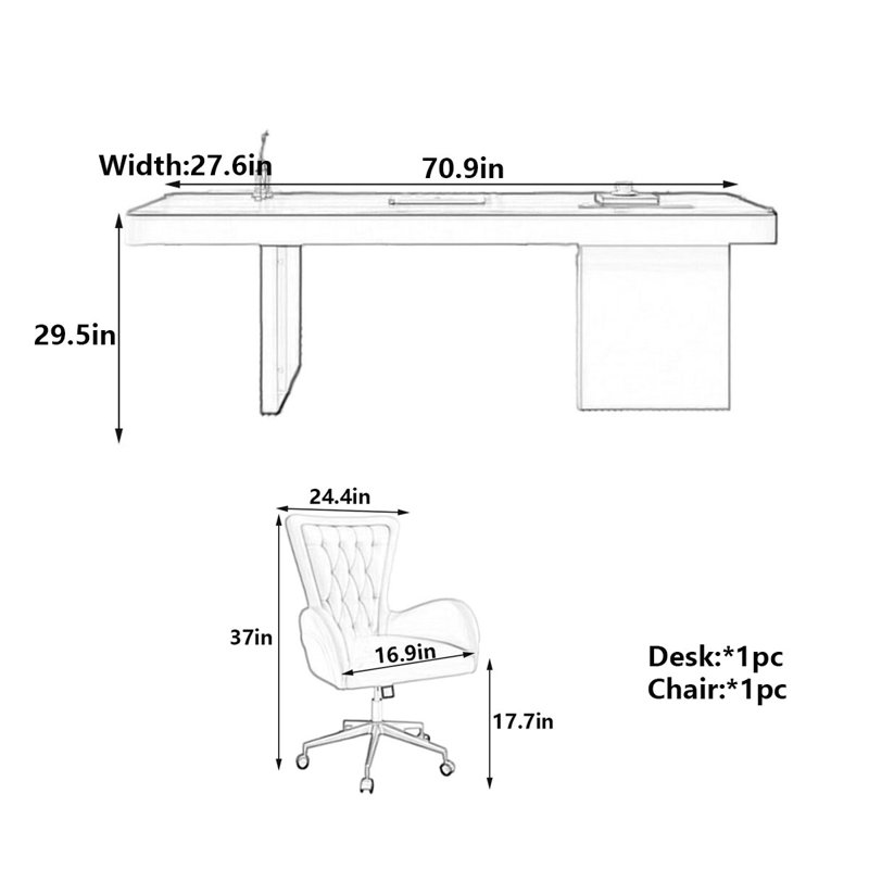 Bureau d'ordinateur Modern, H 29,5 po x l 70,9 po x P 27,6 po