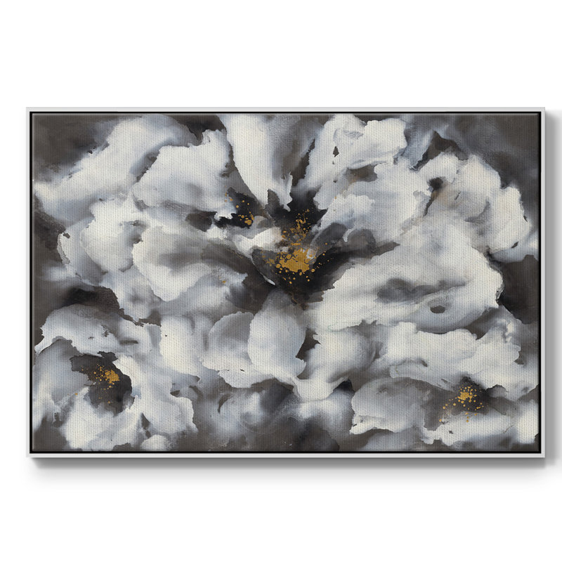 " Peonia ", White Floater Framed Canvas, 17" H x 25" W x 2" D