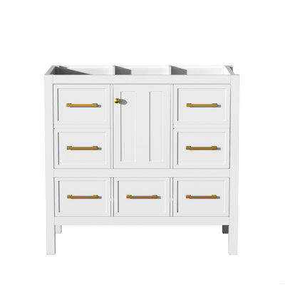 Meuble-lavabo de 36 po sans lavabo, meuble de rangement pour salle de bain, meuble-lavabo autoportant avec 5 tiroirs et portes à fermeture douce (n'inclut pas le lavabo)