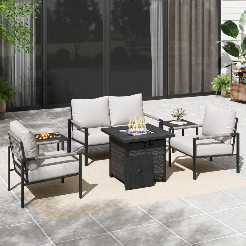 Ensemble de 6 meubles de patio en métal pour l'extérieur, Beige