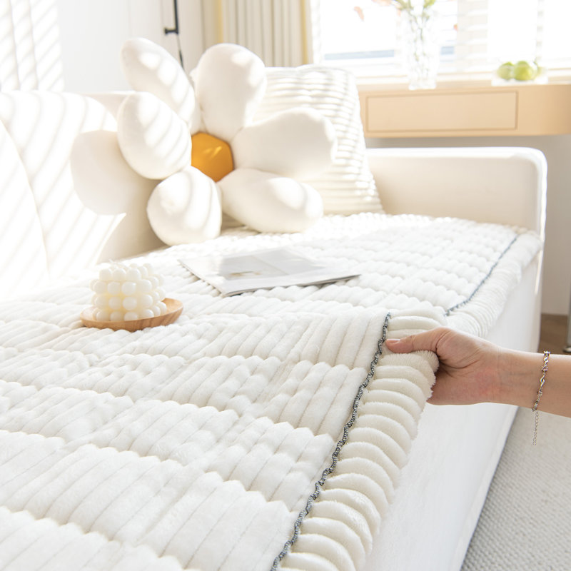 Housse pour canapé en velours côtelé doux, Velours côtelé crème, H 1,2 po x l 82,7 po x P 35,4 po