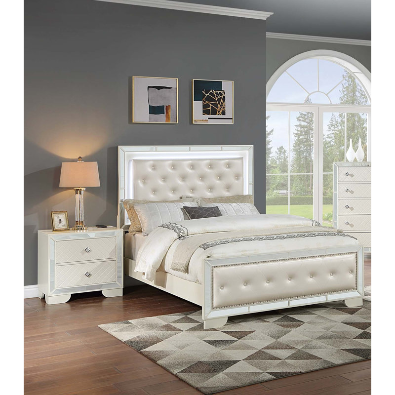 Elegant Tufted Bed Frame with Integrated LED Lighting
