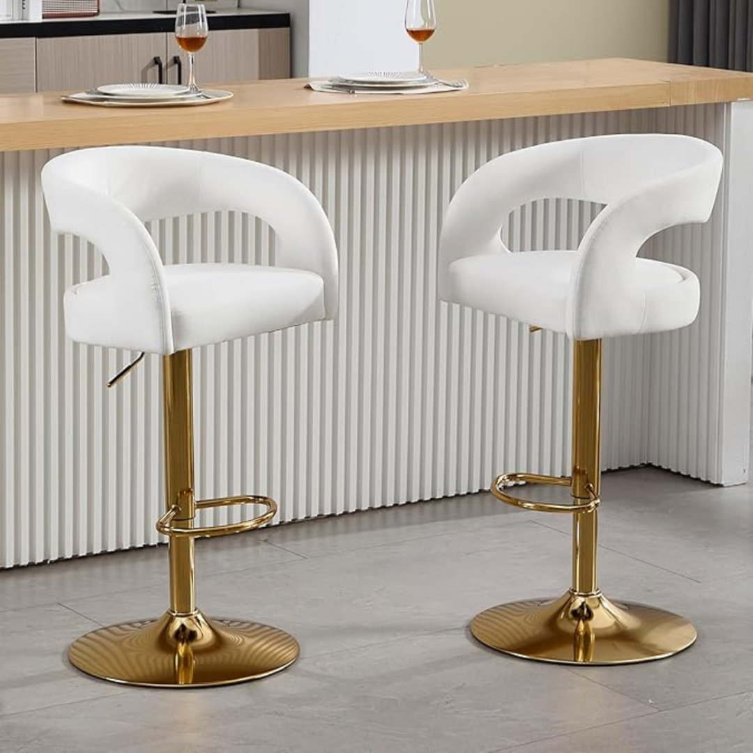 Wahson Bar Stools Set of 2 in Velvet Adjustable Swivel Counter Chairs with Hollow Chic Backrest for Kitchen Home Pub Restaurant, Black