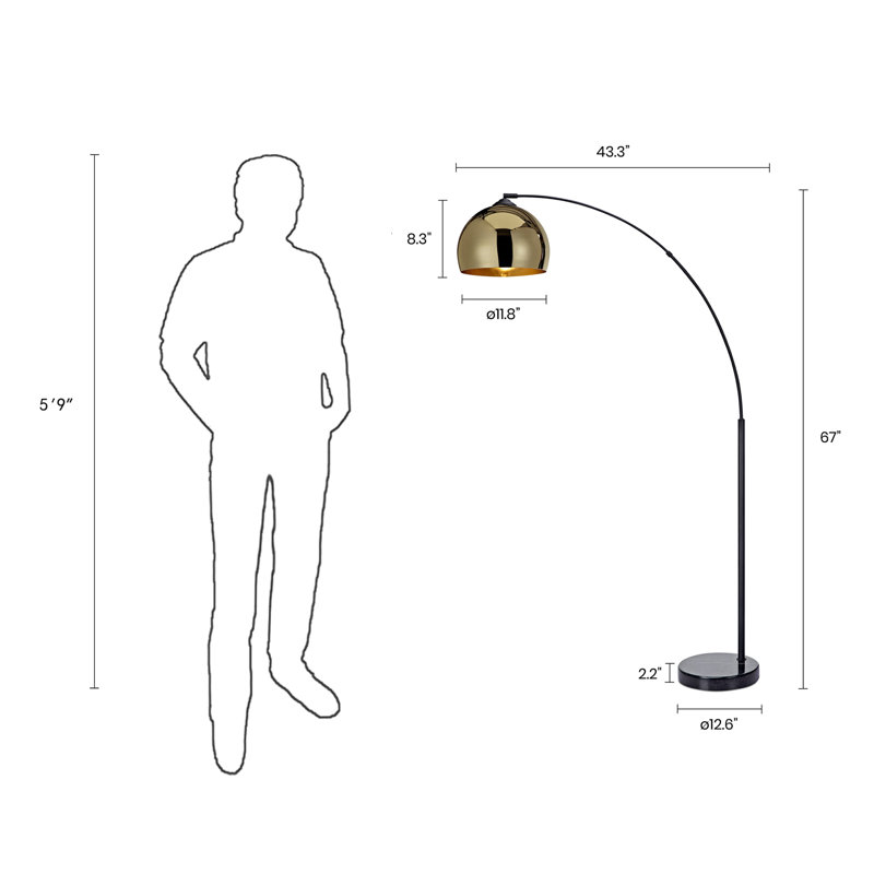 Brandea 67'' Arched Floor Lamp, Shiny Brass
