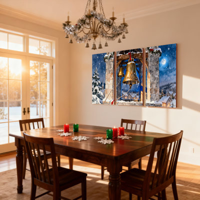 «Christmas Snowy Bell Tower Christmas Night Scene», ensemble de 3 impressions d'art sur toile