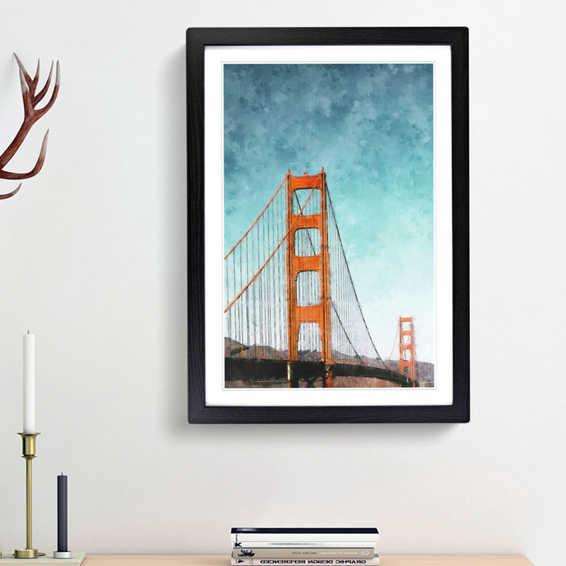 The Golden Gate Bridge Abstract - Picture Frame Painting Print, 87cm H x 62cm W x 2cm D, Black Framed
