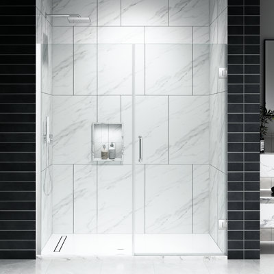 EV Series 40In. - 50In. W X 72In. Frameless Swing Hinge Glass Shower Door | 1 Inches Width Adjustment For Each Size | 3/8 In. Thickness Tempered Clear Glass | Adjustment Uneven Walls