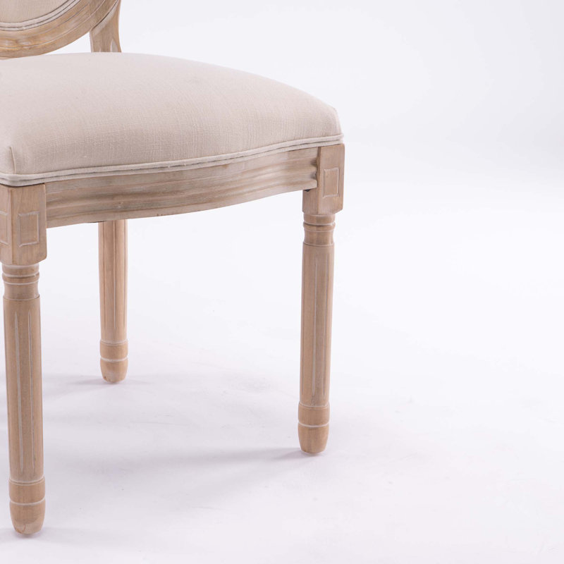 French Style Solid Wood Frame  Linen Fabric Oval Back Dining Chair,Set Of 2