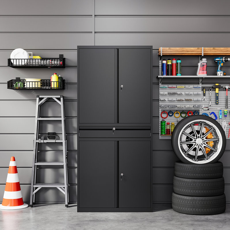 Armoire de garage en métal avec tablettes réglables et tiroir à outils Agilar (H 71 po x l 31,5 po x P 15,7 po) Agilar, Noir
