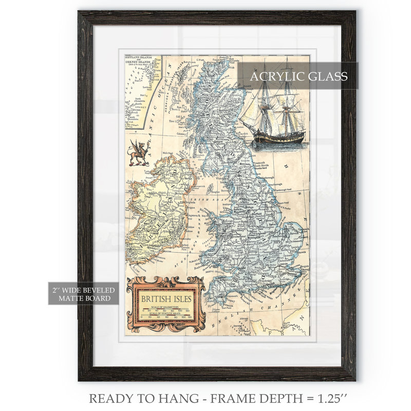 «British Isles Map» par Paul Cezanne - reproduction d'art encadrée, Impression encadrée ébène, H 32 po x l 44 po x 1,25 po