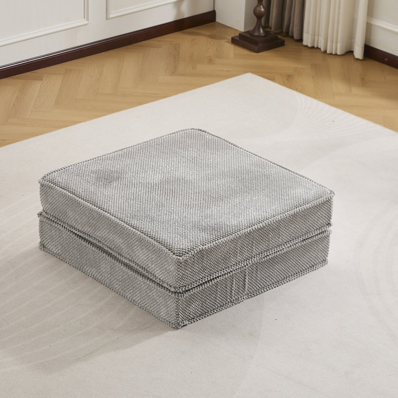 Canapé-lit modulaire convertible avec repose-pieds - Tissu polaire circulaire, aucun assemblage requis, Gris clair