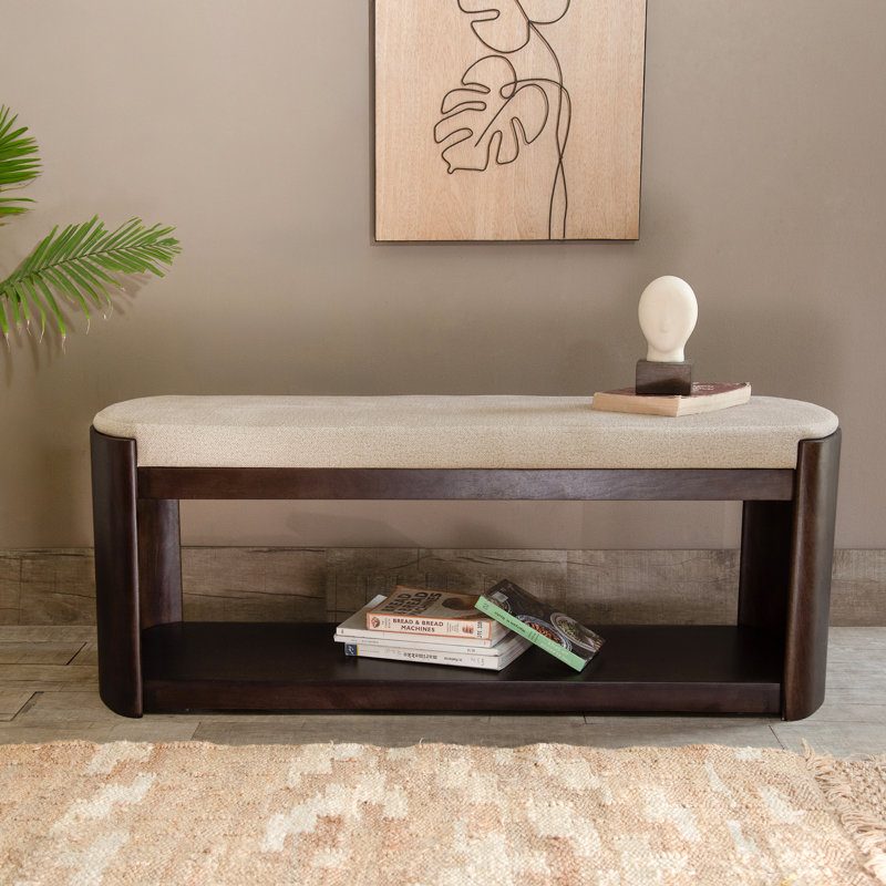 Banc de rangement en bois massif Noah, Noyer
