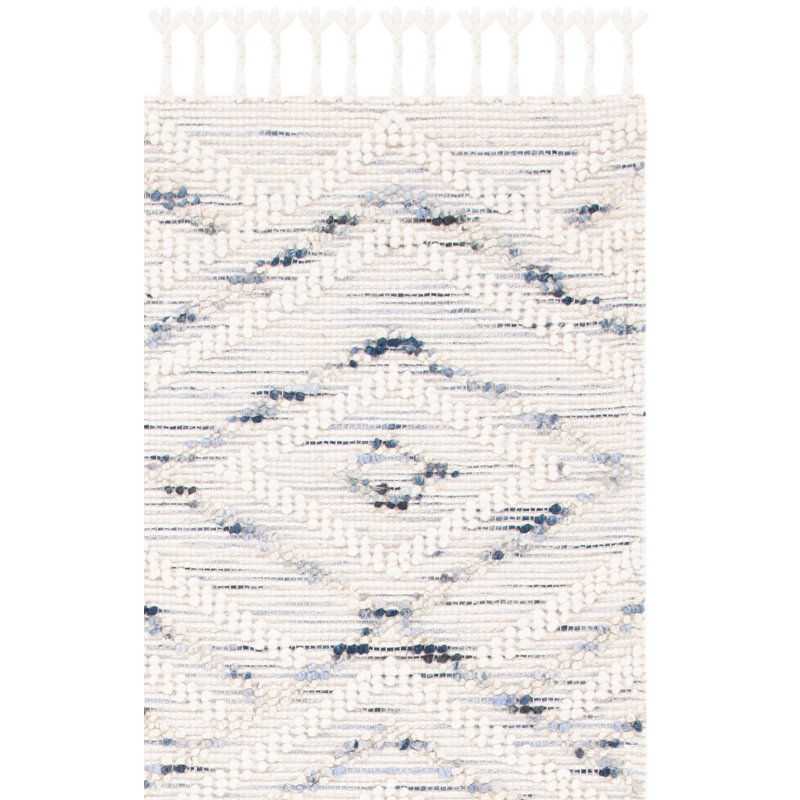Tapis géométrique bleu / ivoire en laine / jute tissé à la main Honesdale, Tapis de couloir 2 pi 3 po x 9 pi