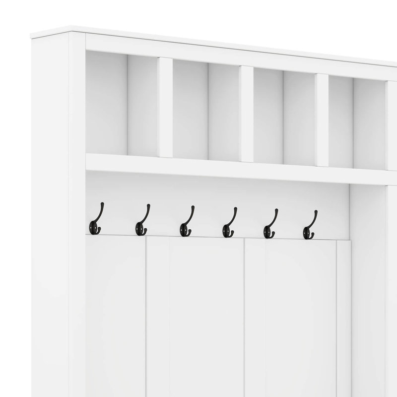 4-In-1 Hall Tree With 6 Hooks, Walnut Entryway Bench With Adjustable Shelves, Rustic Shoe Organizer With Open Compartments