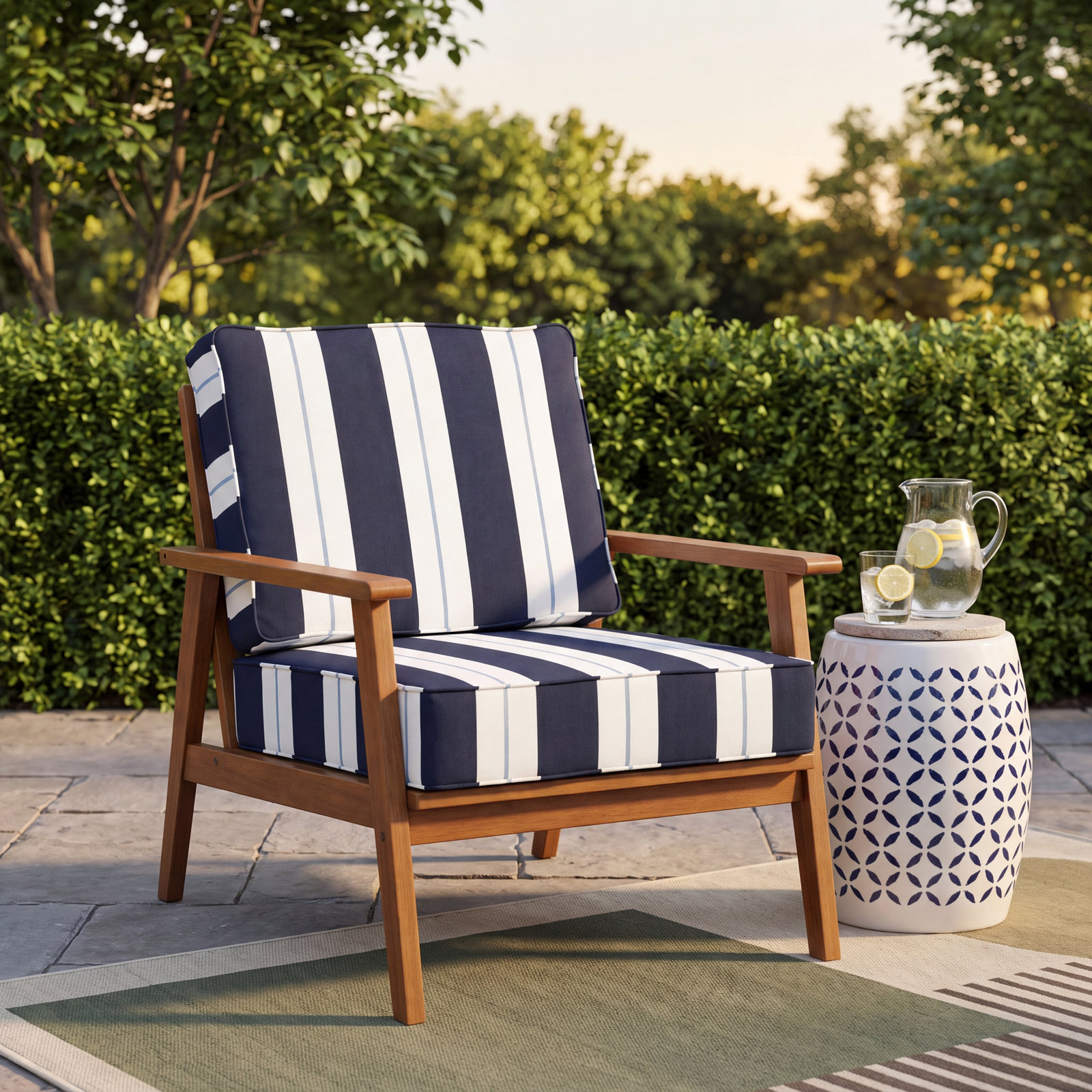 Deana Sunbrella® Seat and Back Cushion, 25" W x 23" D, Navy Stripe Sunbrella®