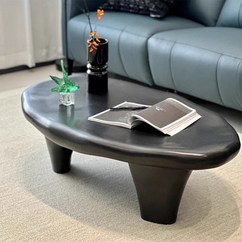 Table basse en plastique renforcé de verre noir, H 13,78 po x L 47,24 po x l 23,62 po
